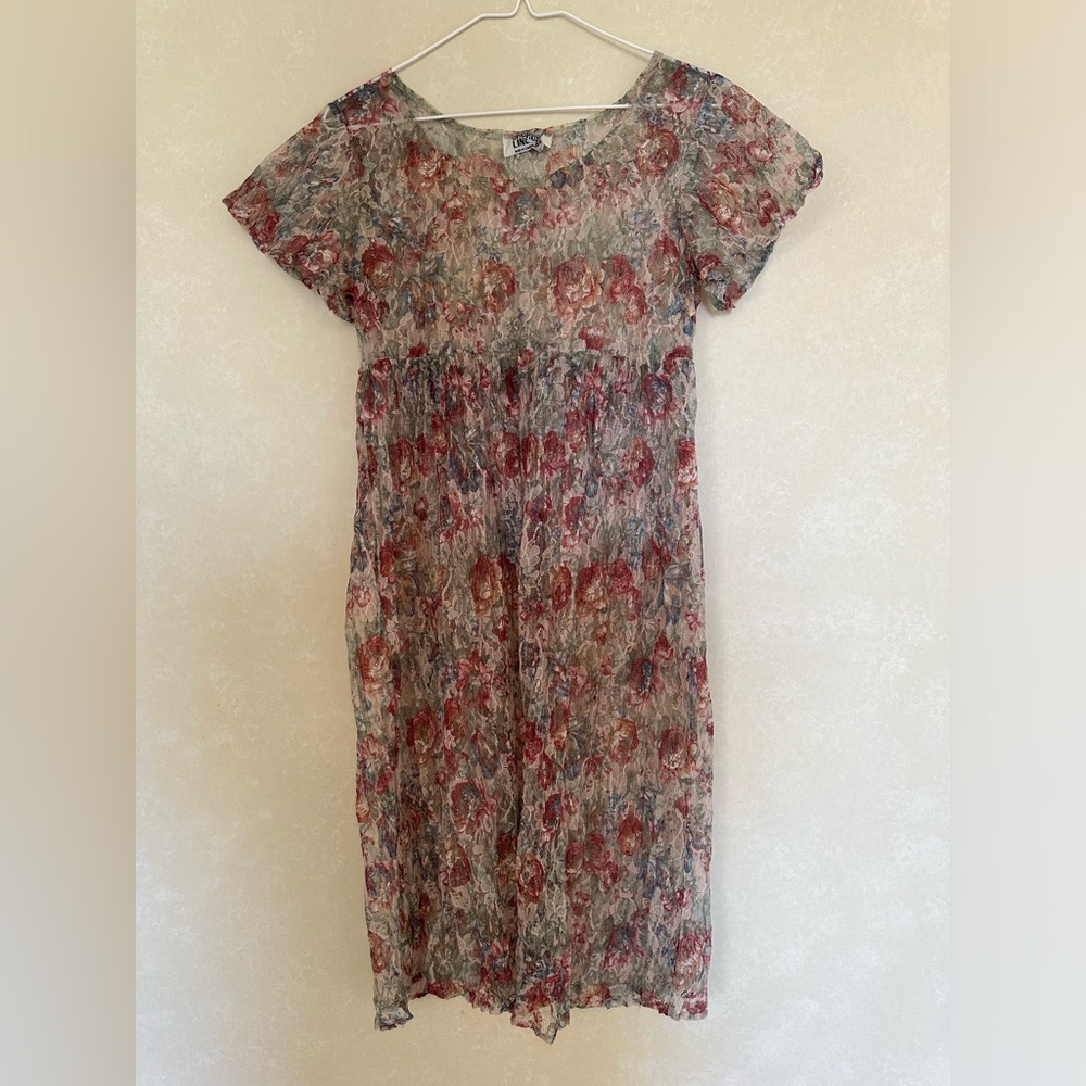 Vintage sheer floral dress, size small, multicolored